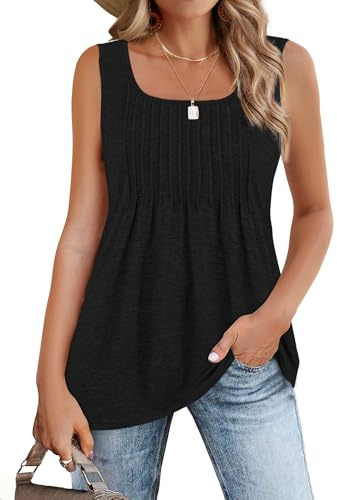 Zeagoo Vests for Women Summer Casual Cami Tank Tops Pleated Sleeveless Tank | Elegant Square Neck Tops Loose Fit Camisole Vest Shirt S-XXL