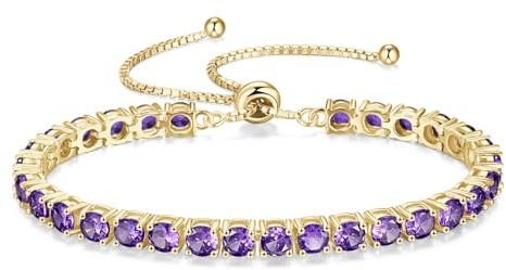 FANCIME 14K Vergoldet Armbnad Damen Tennis Armband mit Geburtsstein, 925 Sterling Silber Verstellbares Glitzer Tennis Armband Schmuck Geschenke für Damen Frauen Freundin Ehefrau Mutter