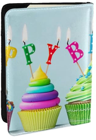 AABSTBFM Bunte Reisepasshülle aus Leder mit Cupcake-Motiv, 16,5 cm, für Damen und Herren, Schwarz , Einheitsgröße