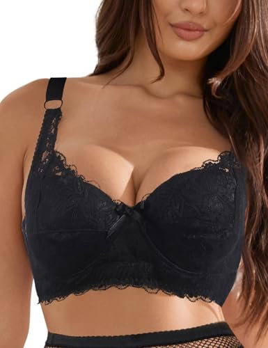 ohmydear Spitzen BH Damen mit Bügel Vollschalen Bügel BH ohne Polster Klassische BHS für Damen Komfort T Shirt BH Große Größen Schwarz 95E