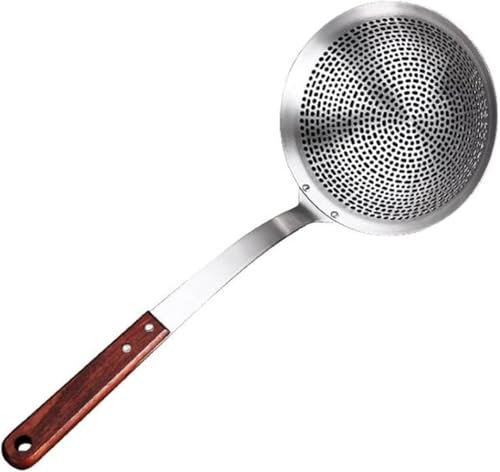 WUTIANBAO Espumadera Colador 1 PCS 304 Colador de Alambre de Acero Inoxidable for Fideos, Cuchara de Olla Picante frita, Cuchara de Cocina con Mango de Madera Colador De Cocina(18cm,2pc)
