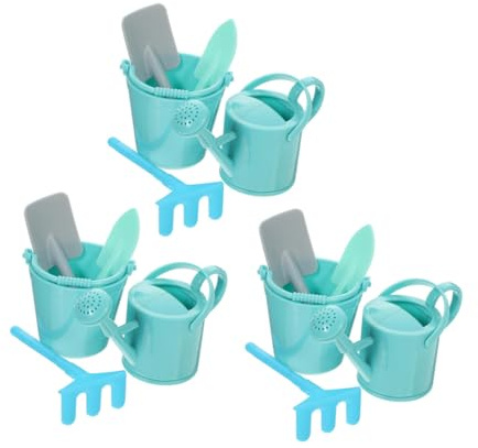JOINPAYA 3sets Attrezzi Da Giardinaggio Miniatura Kit Di Gioco Con Annaffiatoio Secchiello Palette e Rastrello Per Attività All Aperto e Giocattoli Educativi