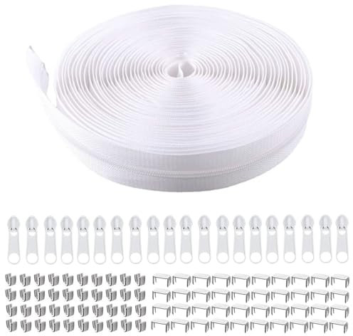 VZU Endlosreißverschluss mit Zipper, 4mm 10m Endloses Endlosreißverschluss, 20 Reißverschluss schieber, 40 Vier-Klauen-Codes und 40 Endstopps, für Kleidung Tasche Mäppchen Bettwäsche