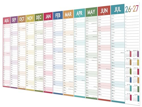 Calendrier mural 2026, grand format britannique pour la famille, l'école ou le bureau, de janvier 2026 à décembre 2026, 120 x 42 cm, taille XXXL, coloré