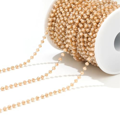 OXOLAMRIN Bunte Kettenglied-Rollen, Handarbeit Farbe Kette ， 1 Meter Edelstahl-Glasperlenketten, 3 mm Perlen, handgefertigte Kette for selbstgemachte Halsketten, Armbänder, Fußkettchen(9)