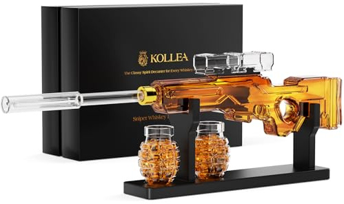 Birthday Gifts for Men Dad, Kollea Gun Whiskey Decanter Sets for Men with 2 Granade Glasses & Detachable Scope, Liquor Dispenser for Bar, Military Present for Father, Brother, Anniversary, Christmas