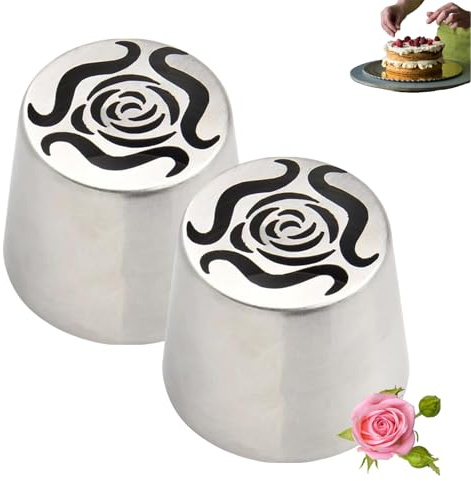 Extra Large Russian Piping Tips, Stainless Steel Rose Floral Piping Nozzles for Cake Decorating Icing, Rose Piping Tips for Cupcakes, Desserts, DIY Flower Nozzle (2pcs)