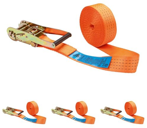 Kerbl 37147 Sangle d'arrimage en 1 Partie avec Crochet Orange 50 mm x 6 m Charge Max. 4000 kg, Zugkraft 2000 kg (Lot de 4)