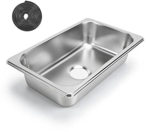 Square RV Kitchen Sink, 24x13.5x6cm SinkCapacity Rectangular Hand Wash Basin Sink with 40mm Sewer Outlet Space Saving Embedded Vegetable Washing Bowl for RV Boat Kitchen (Polishing Drawing GR‑1465)