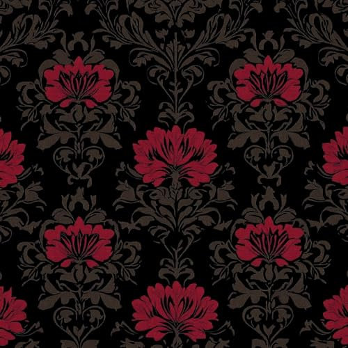 Générique Papier Peint Adhesif Mural Carthame 50CM×15M Papier Peint Adhésif Épaissir Pour Meuble Chambre Armoire Papier Peint Feuillage Style Baroque Rouge Et Noir Rouleau Decoratif Cuisine Lavable
