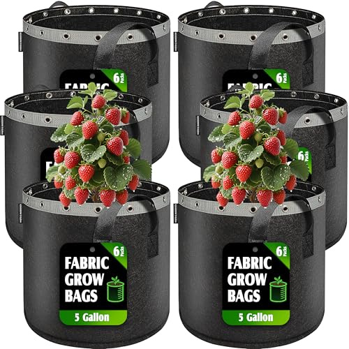 EZ4GROW Lot de 6 sacs de culture de 5 gallons, pots en tissu pour une croissance saine des plantes, sacs de jardin durables et réutilisables pour cultiver des légumes, des fruits et des fleurs