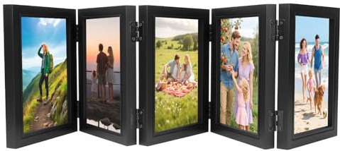 Suprbee Picture Frame Collage 10 x 15 cm: Portafoto da Parete Multiplo, Cornice Portafoto per 5 foto Foldable Photo Frame for Multiple Photos Wooden Multiple Photo Frame Collage