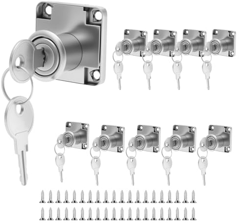 10Pack Cabinet Lock Zinc Alloy Security Drawer Lock Cylinder with Keys Cupboard Locker for Cam Mailbox Wardrobe Office Furnitures(23mm)