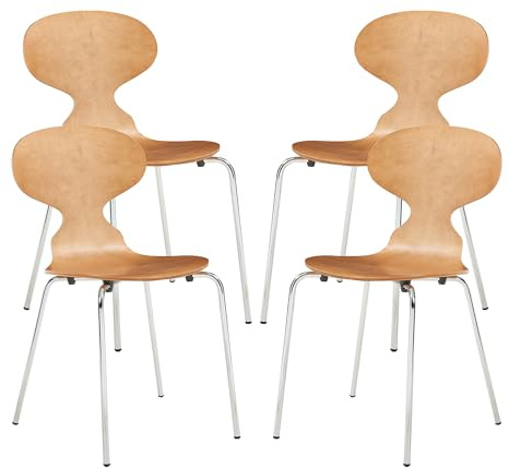 [en.casa] Lot de 4 chaises de Salle à Manger Empilables avec Siège Confortable Construction Robuste Capacité 150 kg Salon Bureau Coque Contreplaqué de Bouleau Métal 80 x 47 x 48 cm Effet Noyer Chrome