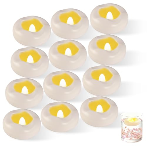 Bubuny LED Bougie Flottante Sans Flammes 12 PCS, Blanc Chaud Flottantes étanches, Batterie éTanche LumièRes De Thé Led Flotter Sur L'Eau Pour Mariage Piscine, Salle de Bain, Décoration de Table