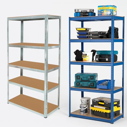 5 Tier Blue Storage Rack Heavy Duty Shelving Galvanised Steel Garage Shelves | Heavy Duty Shed Storage Racking Shelf | For Warehouse, For Workshop | For Office (Blue, 150cm x 70cm x 30cm, Pack of 1)