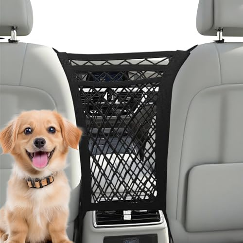 Barrera de 3 capas para perro, barrera de protección para perros, protector de perro para coches, red de almacenamiento elástica entre los asientos delanteros, barrera de seguridad para asiento