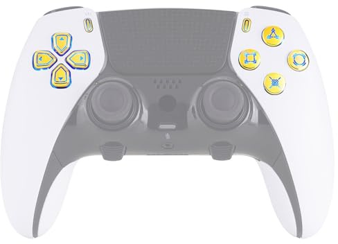 eXtremeRate Multicolore Tasti Luminosi per ps5 Edge Controller, 7 Colori 9 Effeti, D-pad Pulsanti Frontali Accessori D&F LED Kit per ps5 Edge Joystick(Senza Controller)-Oro Cromo