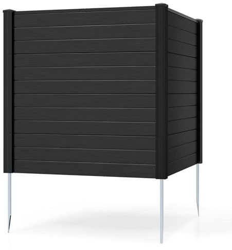 COSTWAY Gartenzaun 2-teilig, 123 x 123 cm, Zaun mit Pfosten aus verzinkte Metall & Schutzkappen, dekorativer Sichtschutzzaun, für Klimaanlagen Mülltonnen, freistehender Steckzaun für Garten, Schwarz