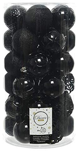 Weihnachtskugeln Kunststoff 6cm x 37er Ornamente Mix Set Christbaumkugeln bruchsicher schwarz