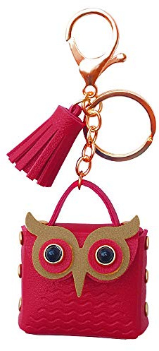 Fontee® Münzgeldbörse Süß PU Eule Geldbörse Schlüsselring Taschenzubehör Dekorationen mit Quasten Geschenk für Muttertag, Freundin oder Kinder, Rot
