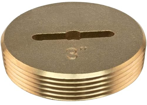 Eastman 3 Inch Slotted Brass Cleanout Plug, Machine-Threaded with 1/4 in Screw-On Tap, Drain Access Fitting, 42002