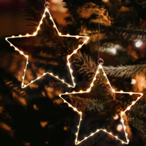 Christmas Star Lights, Battery Operated Decorations Led Fairy Lights for Halloween Wedding Room Party Garden Warm White, 2 Pack