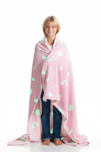 Kanguru – Mjuk Filt i Fleece, Rosa, 130x150 cm, Kawaii Mikrofiberfilt med Självlysande Enhörningar, för Flickor och Kvinnor, Rolig Presentidé till Jul eller Födelsedag, Hem, Soffa, Säng, Barnrum