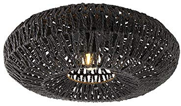 Qazqa Retro Deckenleuchte, Deckenlampe - Lina - Schwarz, Rund, 50cm, Ideal als Flur, Wohnzimmerlampe und Schlafzimmerlampe