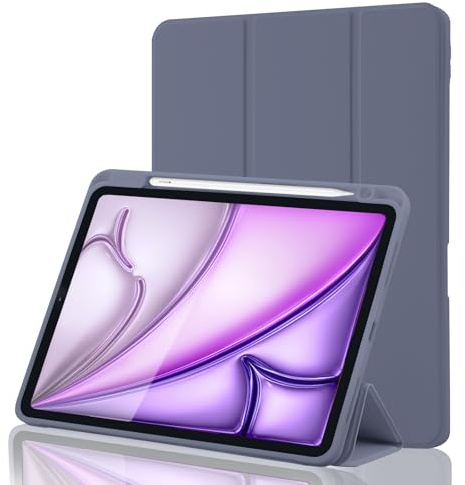 Hülle für iPad Air 11 Zoll M4 2026/M3 2025/M2 2024, iPad Air 5/4 2022/2020 10,9 Zoll mit Stifthalter, Magnet-Trifold Hülle mit iPencil 2. Gen Aufladen, Auto Schlafen/Wachen, TPU Schutz, Blau Grau