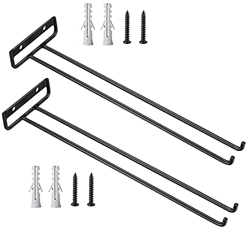 2 Pcs Wine Glass Racks Holders, Wall Mounted Wine Cup Hanging Rack, Under Cabinet Stemware Glasses Storage Hanger, Shelf Display Organizer Stand Racks for Cabinet, Bar, Kitchen - Black