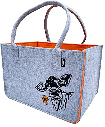 camolo Filztasche COW Große Einkaufstasche 40x27x27cm Aufbewahrungstasche Kaminholztasche Filz Tasche Shopping-Bag Mit Tragegriff