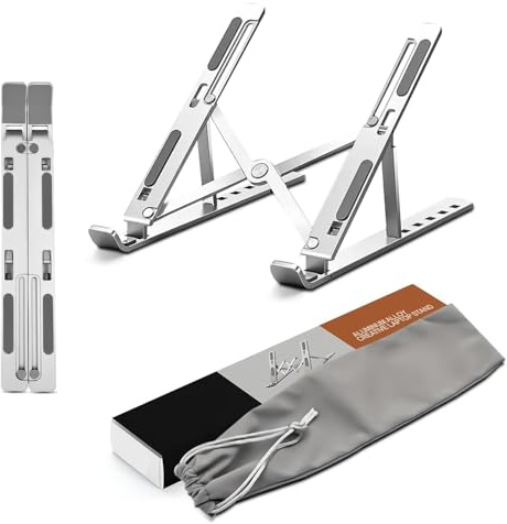 Stick Well Laptop Stand for Desk, Adjustable Aluminum Laptop Riser for Desk & Bed, Air-Ventilated Portable Laptop Stand, Compatible with MacBook, Dell, HP, and 10-15.6”