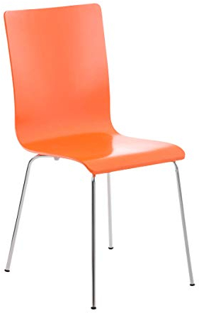 TPFLiving Besucherstuhl Peppo Stapelbar aus Holz und Robustem Metallgestell in Chromoptik | Platzsparender Lehnstuhl mit Ergonomisch Geformter Sitzfläche Farbe: Orange