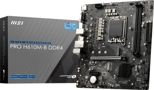 MSI PRO H610M-B DDR4 Motherboard (mATX, 12th Gen Intel Core, LGA 1700 Socket, DDR4, PCIe 4, 2.5G LAN, M.2 Slots, USB 3.2)
