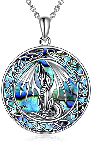 YAFEINI Drachen Halskette Keltischer Knoten Kette 925 Sterling Silber Drachen Schmuck Damen Keltischer Schmuck Damen