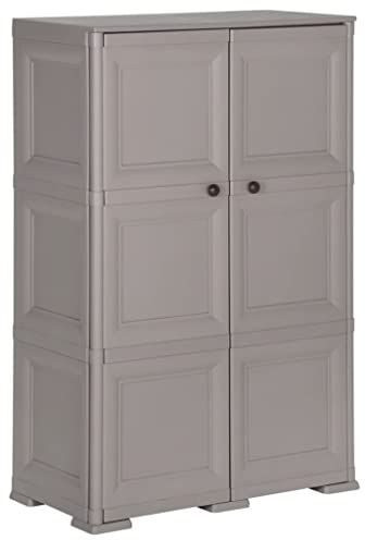 vidaXL Kunststoffschrank Haushaltsschrank Schrank Beistellschrank Geräteschrank Lagerschrank Putzmittelschrank 79x43x125cm Holzdesign Grau