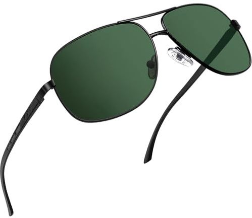 Joopin Occhiali da Sole da Uomo Polarizzati Retrò Pilota a Doppio Ponte Military Stile Classico Quadrato Vintage Occhiali da Guida Protezione UV400 (Verde Militare)
