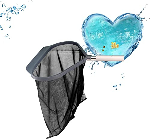 SRHIMEOS Pool Kescher, Schwerlast Laub Käscher mit AluminiumRahmen, FeinMaschig Tiefen Netz für Reinigung Schwimmbad Blátter Schlamm, Pool Skimmer Rake Net