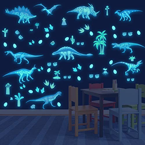 Leuchtende Dinosaurier Wandsticker Selbstklebend Dinosaurier Wandtattoo Kinderzimmer für Glühen im Dunkeln Aufkleber, Dino Leuchtsticker Wandtattoo für Junge Kinderzimmer Schlafzimmer Geschenke