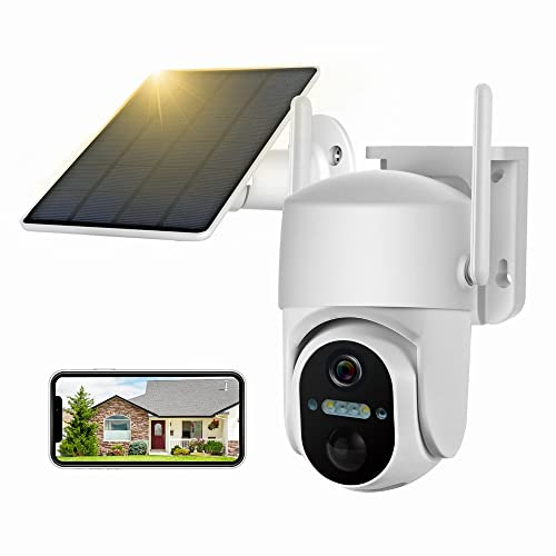 HOSAFE.COM Überwachungskamera aussen akku, Außenkamera WLAN Kabellos Solarbetrieben, 360 Überwachungskameras mit PTZ, PIR Sensor, 2K HD Farb Nachtsicht, SD/Cloud, IP66 Wasserdicht