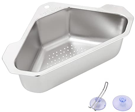 Spülbecken Abflusskorb Edelstahl, Triangular Sink Filter, Waschbecken Sieb | Abflusskorb mit Zwei Saugnäpfen Kann Zum Abseihen und Veredeln in der Küche Verwendet Werden