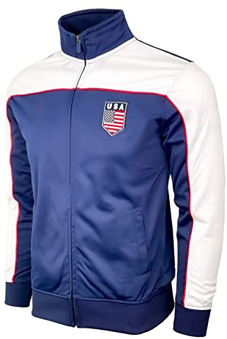 USA Track Jacket, U.S. Full Zip Jacket, Adult Sizes Athletic Warm-up Jacket (X-Large)