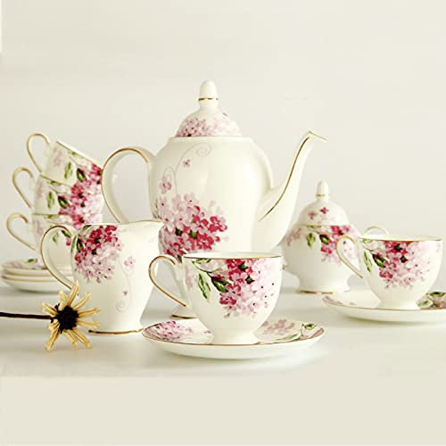 Vajilla de porcelana Tazas de café y platillos de flores vintage británicas, juego de tazas de café, juego de té para 6 decoración de porcelana de hueso de lujo