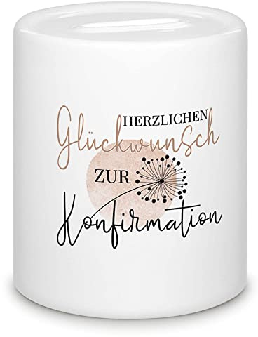 Spardose selbst gestalten - Geschenk zur Konfirmation - Motiv Pusteblume - Konfirmationsgeschenk mit Name - Geldgeschenk zur Konfirmation - Sparbüchse mit Name aus hochwertiger Keramik