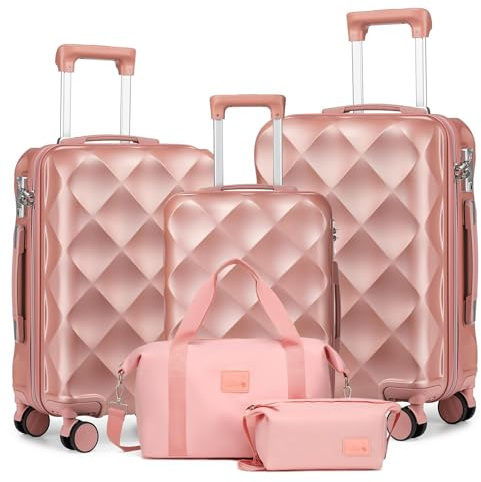 Sea choice Set di Valigie Rigide 5 pezzi ABS Borse da Viaggio Trolley con Lucchetto TSA Bagaglio a mano S+M+L con 4 Ruote a 360° con 1 Borsa da Viaggio e 1 Trousse da Toilette