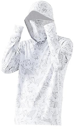 Sharplace Men's Sun Protection Hoodie Shirt Jacket with Thumb Holes Sunproof Long Sleeve Thin Sun Protective Clothes Outwear for Fishing Hiking Summer, White, L