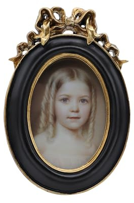 SYLVIA'S SHOP 2.5x3.5 Small Vintage Oval Picture Frame, Mini Antique Ornate Photo Frame, for Tabletop and Wall Display, Retro Home Decor, Old Fashioned Photo Gallery Art, Black and Gold