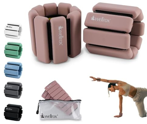 Wellrox Weighted Bangles – Adjustable Ankle and Wrist Weights for Women & Men – Set of Ankle Weights 2 lbs (1 lb Each Wrist Weight) | Weighted Arm Bands for Pilates, Yoga, Running & Walking (Rose)