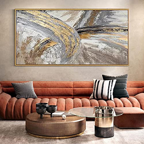 Zhaoyang Art Große Heimdekoration, moderne abstrakte goldene gerahmte Wandkunst, goldene Dekoration, Leinwandgemälde, Heimdekoration, 66 x 173 cm/26 x 68 Zoll mit goldenem Rahmen